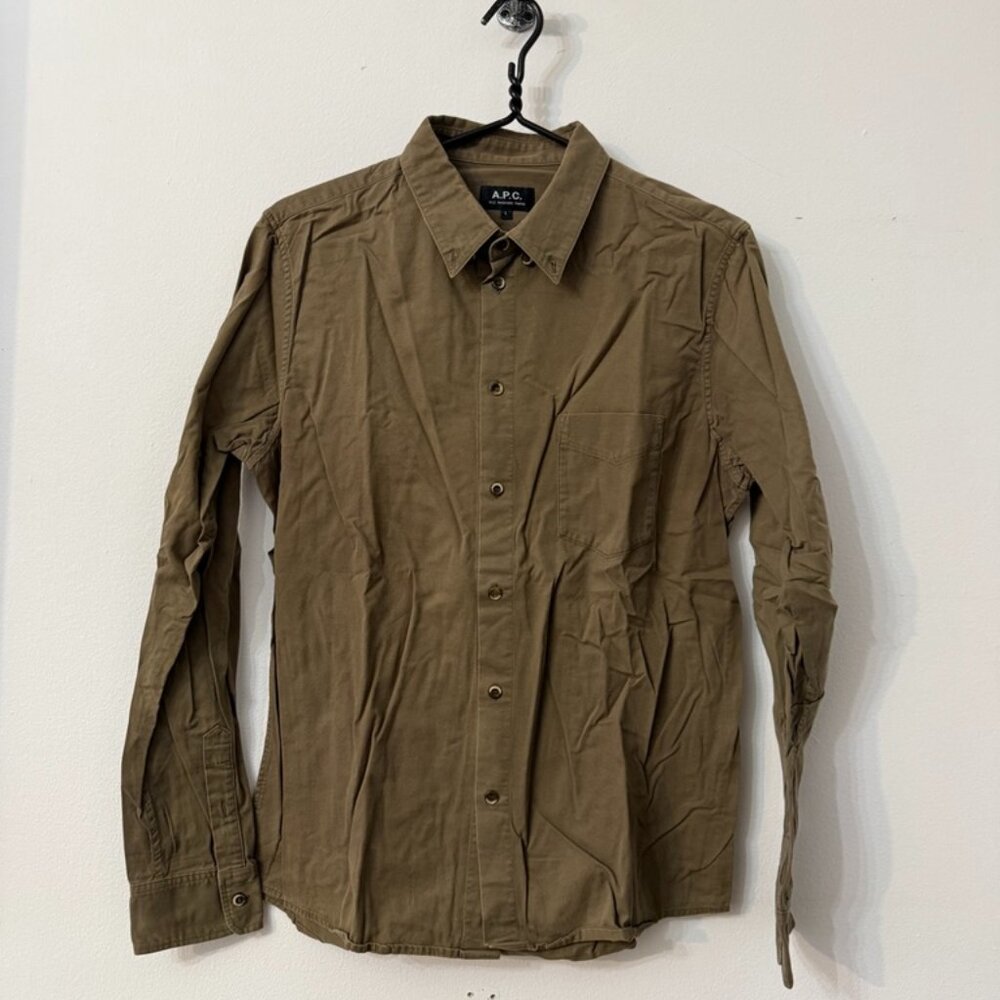 A.P.C. Rue Madame Paris Brown Long Sleeve Button Down Shirt Size L